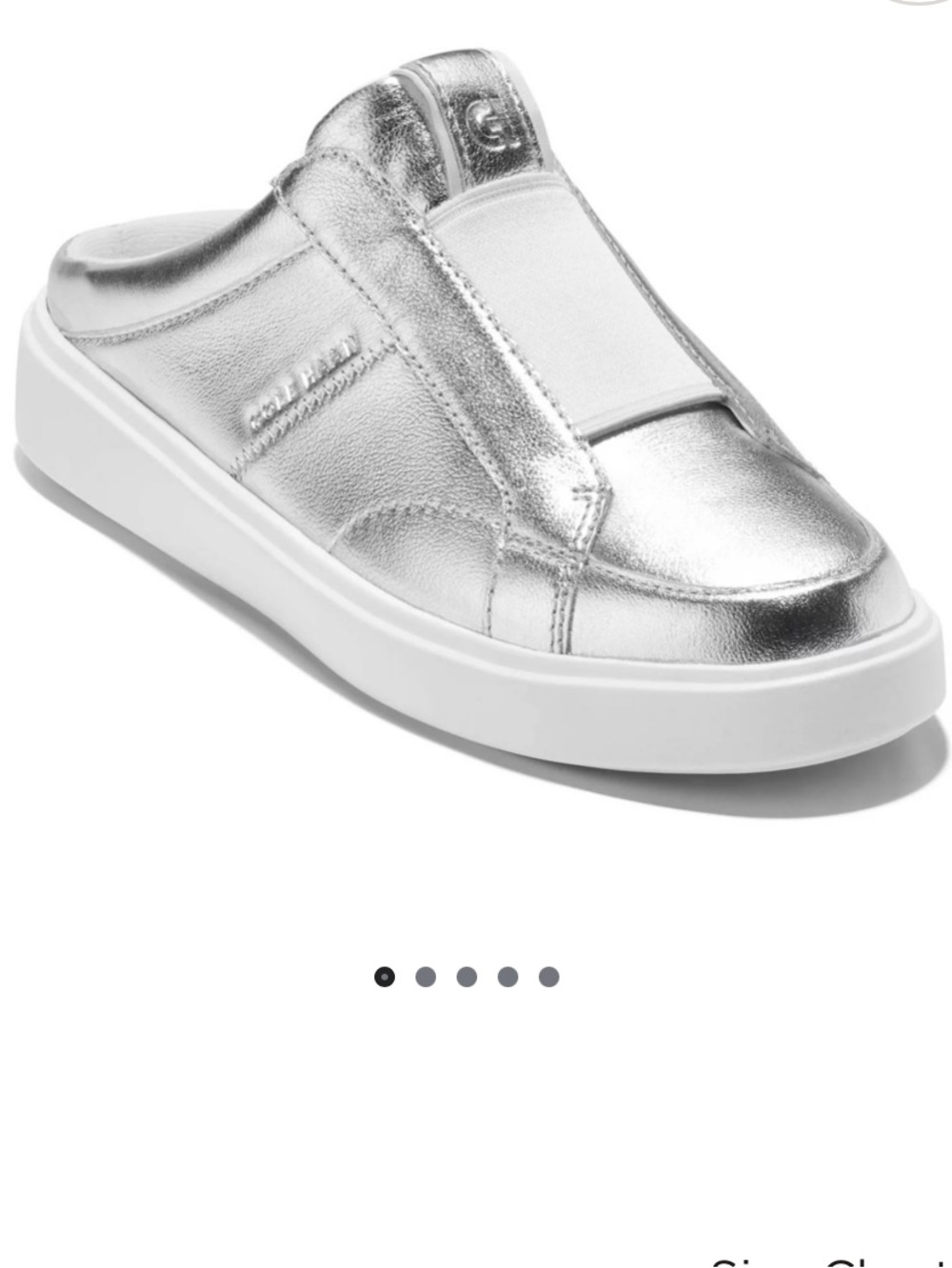 NEW Cole Haan Grand Crosscourt Coaster Metallic Silver Leather Mule Sneaker 7.5